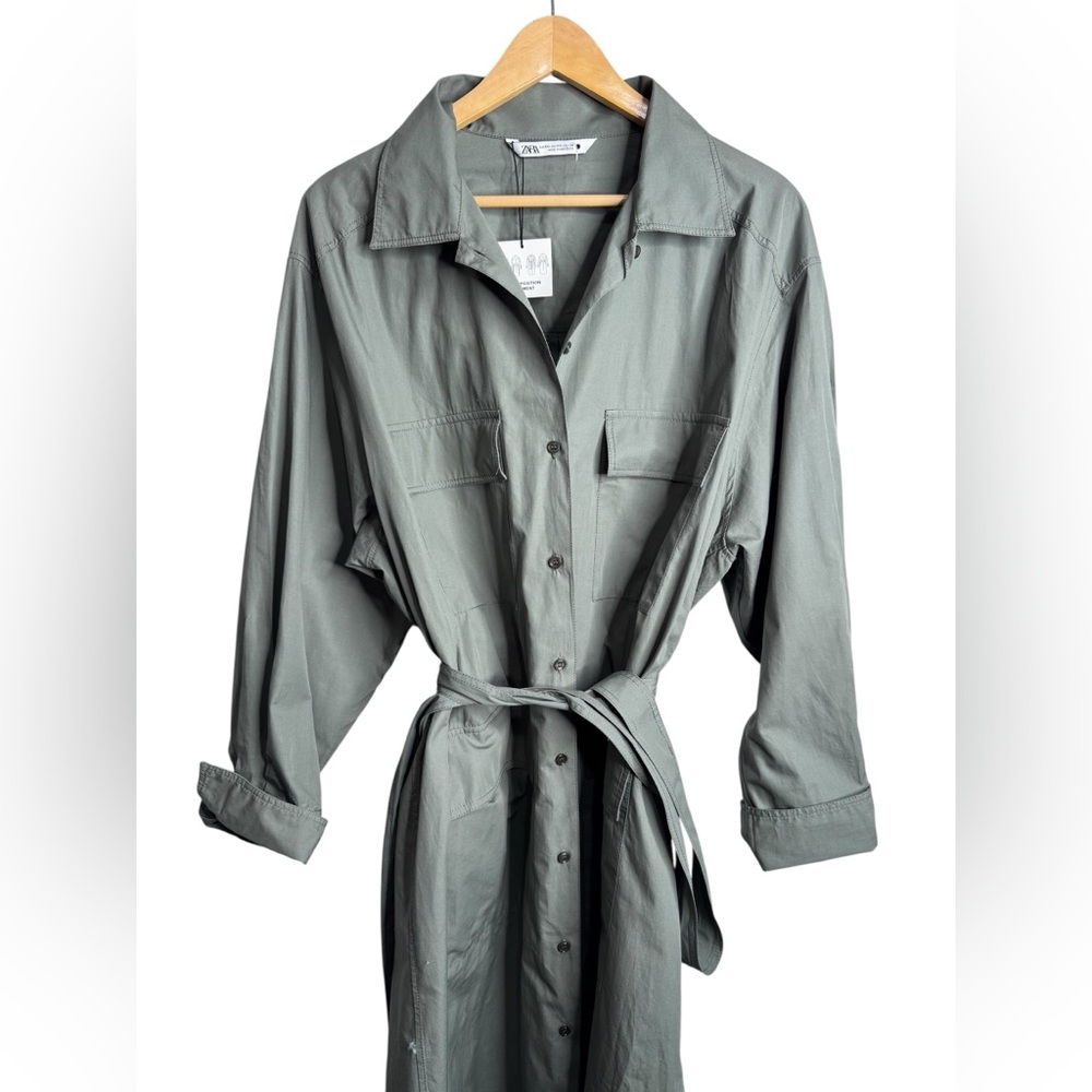 ZARA MULTI-POSITIONAL SHIRTDRESS Utility  Army Green NWT XXL - Picture 10 of 13